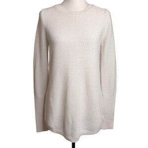 MAX‎ STUDIO Waffle Knit Button Back Sweater Tunic Top White Women’s Sz M